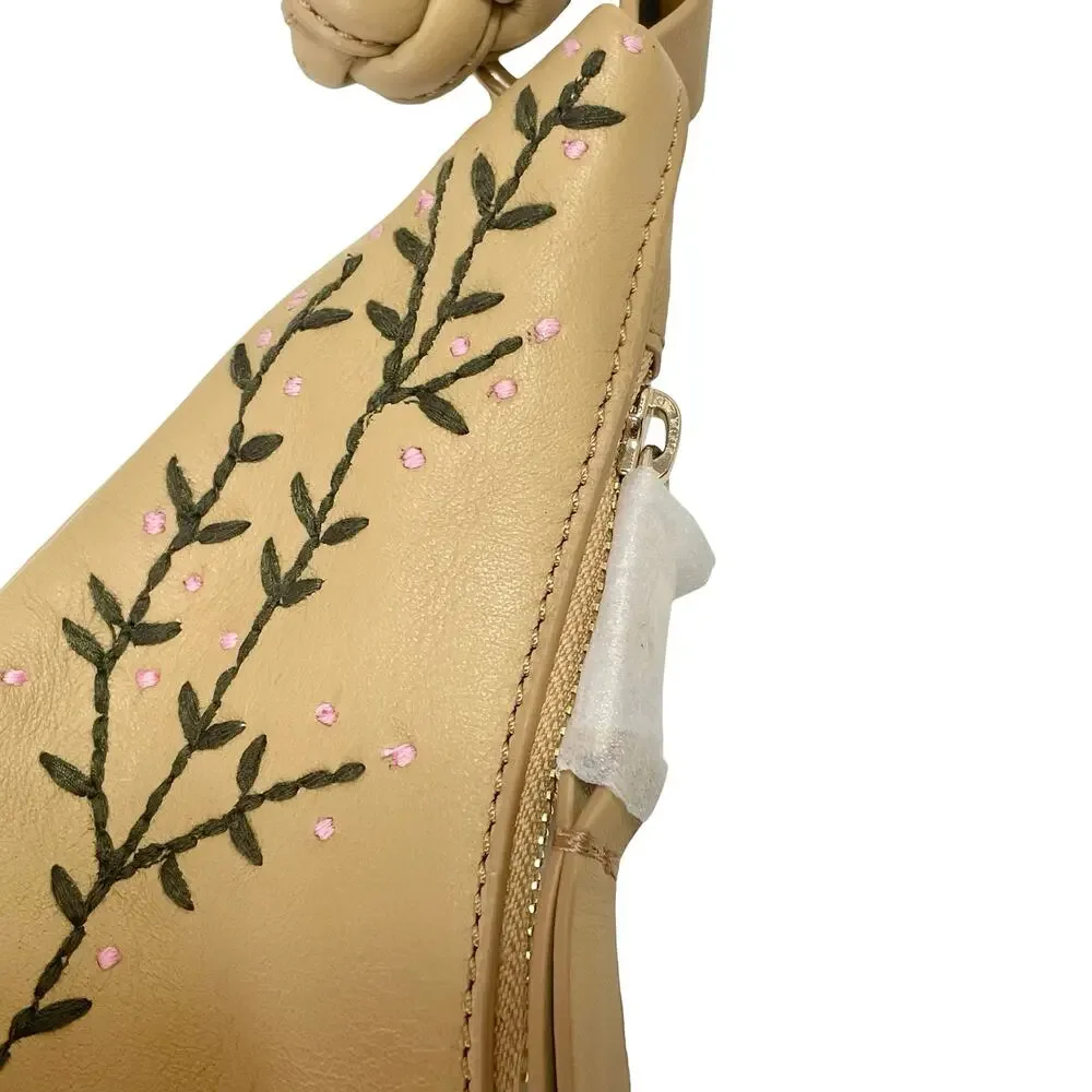 Coldwater Creek Wandering Thyme Leather Hobo Bag Tan Embroidery Braided Strap
